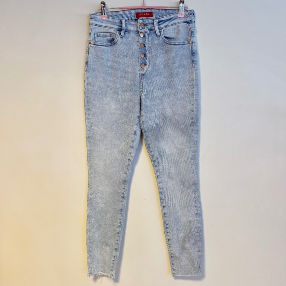 Guess High Waist Button Fly Stretch Ankle Skinny Jeans Light Wash Blue Womens 27 - Picture 1 of 7